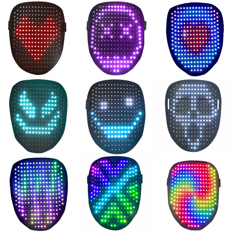 očarujúca LED svietiaca maska na celú tvár s nastaviteľnými animáciami cez Bluetooth